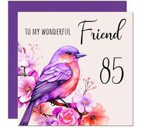 85th Friend Birthday Card - Purple Watercolour Bird Friends Birthday Card for 85 Year old Eighty Five Eighty Fifth