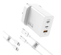 85W 3-Port GaN USB C Plug Fast Charge with USB C to C Cable & USB A to C 2M | supports PD3.0/PPS/QC4.0 fast charging for MacBook, iPhone 17/16/15 Pro Max, iPad, Galaxy and all USB-C/A electronics