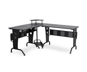 86.5H x 170L x 140Wcm Steel MDF Top L-Shaped Corner Desk w/ Keyboard Tray - Black - CARTER | TJ Hughes