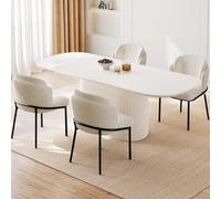 86.61" Modern Oval Dining Table Set with 4 Chairs - Stylish Rectangular Kitchen Table for Indoor Dining Room Cream White Finish Perfect for Living Room and Kitchen Spaces