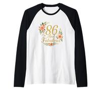 86 And Fabulous Floral 86th Birthday Celebration Funny Raglan Baseball Tee