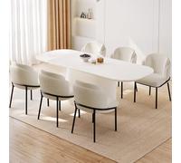 86" Cream White Oval Dining Table Set with 6 Modern Chairs for Dining Room Restaurant Bar - Easy Assembly & Oversized Design for Elegant Dining Experience