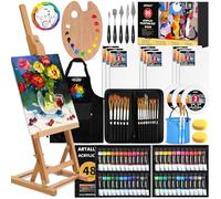 86-Piece Acrylic Painting Kit with Tabletop Easel, 48 Colors Acrylic Paint Set, Paint Brush Set & Case, Brush Basin & Art Apron, Complete Art Supplies Painting Set for Adults, Artists, Beginners