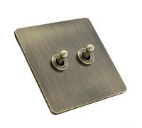 86 Type Antique Bronze Retro Switch Industrial Style Light Switch Socket, Green Bronze Wall Light Switch Cover, 1-4 Gang 1/2 Way Toggle-Switch, For Home Electrical Outlet, 86X86mm(2 Gang)