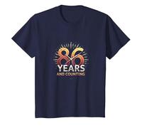 86 Years and Counting - Birthday Gift Celebration Art T-Shirt, Kids, Navy, 10 Years
