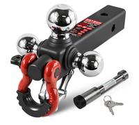 864062L REYSUN Hitch Recovery Trailer Hitch Tri Ball Mount and 360 Swivel Tow Shackle, fits for 2" Receiver, Chrome Tow Ball