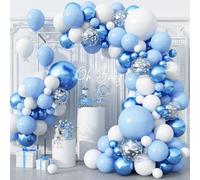 86pcs Macaron Balloon Arch Kit - Blue White Balloons with Metallic Confetti, Boys Men Baby Shower Wedding Party Decorations