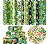 86PCS Reptile Party Favors 50PCS Reptile Stickers 36PCS Reptile Slap Bracelets Alligator Lizard Gecko Snake Turtle Snap Bracelet Reptile Stickers for Kids Reptile Party Supplies Decorations Gifts