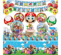 86Pcs Super Bros Birthday Decoration, Balloons Party Decorations, Theme Party Supplies With Banner,Cake Decoration, Balloons, Paper Plates, Paper Cups , Napkins And Tablecloth.