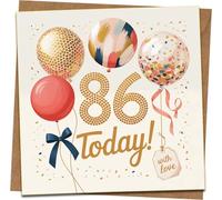 86th Birthday Card, 145mm x 145mm Square Balloon Design, 86 Today With Love, Celebration Greeting for Him Her Mum Dad Grandad Nana, Includes Kraft Envelope