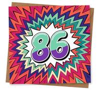 86th Birthday Card, 86th Birthday Card, Bold Colourful Retro Burst Design for Age 86, Fun Greeting for Him or Her