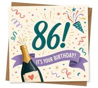 86th Birthday Card, 86th Birthday Card for Her or Him, Fun Celebration Design with Champagne Bottle and Confetti, It’s Your Message