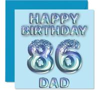 86th Birthday Card for Dad, Blue Glitter Party Balloons