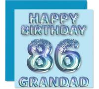 86th Birthday Card for Grandad, Blue Glitter Party Balloons