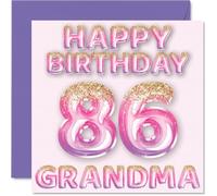 86th Birthday Card for Grandma - Pink & Purple Glitter Balloons - Happy Birthday Cards for 86 Year Old Grandma from Grandson Granddaughter, 145mm Bday Greeting Cards Gift