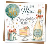86th Birthday Card for Mum, Elegant Balloon Cake Design