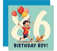 86th Birthday Cards for Men - Balloon Boy - Happy Birthday Card for 86 Year Old Man Step Dad Uncle in Law Husband Dad, 145mm Bday Greeting Cards