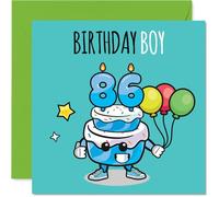 86th Birthday Cards for Men - Birthday Cake Boy Balloons - Happy Birthday Card for 86 Year Old Man Dad Step Dad Husband Uncle, 145mm Bday Greeting Cards