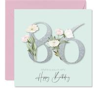 86th Birthday Cards for Women - Fancy Floral Flowers - Happy Birthday Card for 86 Year Old Woman Nana Auntie Wife Gran, 145mm Bday Greeting Cards