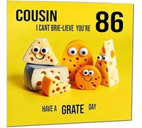 86th Cousin Birthday Card - Cheese Pun Funny Cousins Birthday Card for 86 Year old Eighty Six, Eighty Sixth