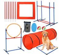 87 PCS Dog Agility Training Equipment, Perfect Obstacle Course Backyard Set with Tunnel, 2 Agility Hurdle, 8 Weave Poles, Jump Ring, Pause Box, Toy Balls and Storage Bag, Dog Outdoor Game Sets