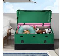 VEOVR Outdoor Storage Box, 230 Gallon Waterproof PE Tarpaulin Deck Box with Galvanized Frame, All-Weather Protection & Portable, for Camping, Garden, Poolside, and Yard, Brown & Blue