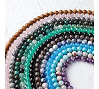 870pcs 6mm Natural Round Stone Beads Loose Beads Gemstone Crystal Hole Size 1mm Smooth Energy Healing Beads with Spacer Beads and Bracelet String for Jewelry Making
