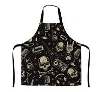 874 Bbq Apron, Retro Heavy Metal Rock Repeat Pattern Apron Waterproof Artist Apron Personalised Cooking Apron For Baking Kitchen Artist