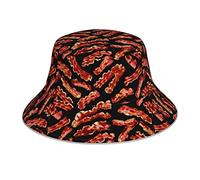 874 Bucket Hat Bacon Outdoor Cap Unisex Wide Brimmed Hat Sunscreen Sun Hat for Camping Hiking Holidays