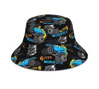 874 Bucket Hat Blue Truck Cartoon Mon-Ster Summer Cap Unisex Fisherman Hat Fashion Hiking Hat for Girls Summer Festival