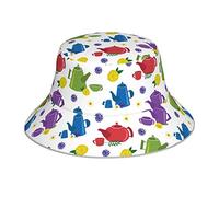 874 Bucket Hat Colorful Tea Cups and Teapots Wide Brimmed Hat Unisex Outdoor Cap Sunscreen Hiking Hat for School Women Sport