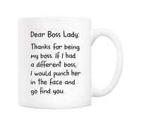 874 Coffee Mug Bosses Day Boss Lady Christmas S from Co-Worker Colleague, Dear Boss Lady, Thanks. Go Find Yous, Birthday Present Idea for Female Bosses Coworkers Funny Smooth Tea Mug for Gift 330 Ml