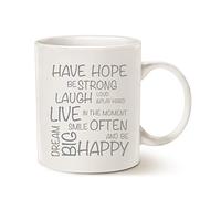 874 Coffee Mug Inspirational, Have Hope Be Strong Typography Motivational Quote White, Tea Mug Novelty Ceramic Tea Cup Smooth Coffee Cups for Home Kitchen Boy 330 Ml