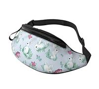 874 Fanny Pack White Rabbits With Butterflies Unisex Bum Bag Adjustable,Elegant Bumbags For Workout Hiking Jogging 14X35Cm