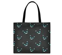874 Grocery Bag 40X50Cm, Cute Cheshire Cat Faces Pattern Shoulder Bag Collapsible Beach Tote Reusable Shopping Tote Bag For Work Girls College
