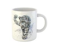 874 Mugs Blue Wild Snow Leopard Animals Watercolor Predator Wildlife Holiday Novelty Ceramic Mug Coloured Ceramic Cup 330Ml for Office,Women,Coffee