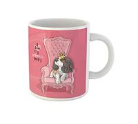 874 Porcelain Mug Cavalier King Charles Spaniel Puppy with Crown On A Pink Armchair Adorable Novelty Tea Cups Multicoloured Mugs Cups 330Ml for Office,Tea,Gifts