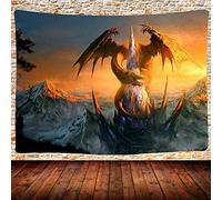 874 Wall Hanging Dragon Fantasy World Dragon On Mountain Peaks Blanket Colorful Tapestry Wall Hanging Aesthetic Garden Tapestry For Home Gift Living Room,130X150Cm