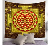 874 Wall Hanging Gold Sri Yantra Sacred Geometry Yoga Meditation Soft Tapestry Wall Hanging Durable Tapestries For Bedroom Decor Living Room,130X150Cm