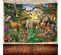 874 Wall Tapestry Rainforest Animal Tiger Elephant Natural Scenery Polyester Wall Hanging Soft Tapestry Wall Hanging For Decoration Room Dorm,130X150Cm