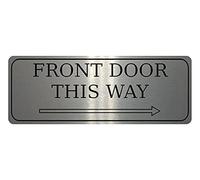 878 FRONT DOOR THIS WAY ARROW RIGHT Metal Aluminium Plaque Sign Door House Office Gate … (200x75 mm, Brushed Silver)