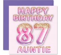 87th Birthday Card for Auntie, Pink & Purple Glitter Balloons