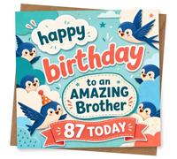 87th Birthday Card for Brother, Blue Birds, Party Hat