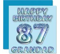 87th Birthday Card for Grandad - Blue Glitter Party Balloons - Happy Birthday Cards for 87 Year Old Grandad from Grandson Granddaughter, 145mm Bday Greeting Cards Gift