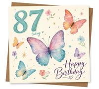 87th Birthday Card for Her, Butterfly & Florals, “87 Today”