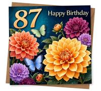 87th Birthday Card for Her, Elegant Floral Butterfly Design