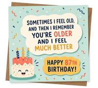 87th Birthday Card for Her, Smiling Cake and Cheeky Joke