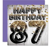 87th Birthday Card for Men, Black & Gold Glitter Balloons
