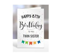 87th birthday card for twin sister, gifts for girl, girls, her, female, adult, presents for women, from mum, dad, step, bonus, Happy to you, 87 years old, A5-163n_87