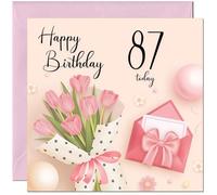 87th Birthday Card for Women - Ladies Pink floral Birthday Cards for year 87 old woman Eighty Seven, Eighty Seventh Daughter Friend Niece Granddaughter Wife Girlfriend Girls Mum Aunt for her
